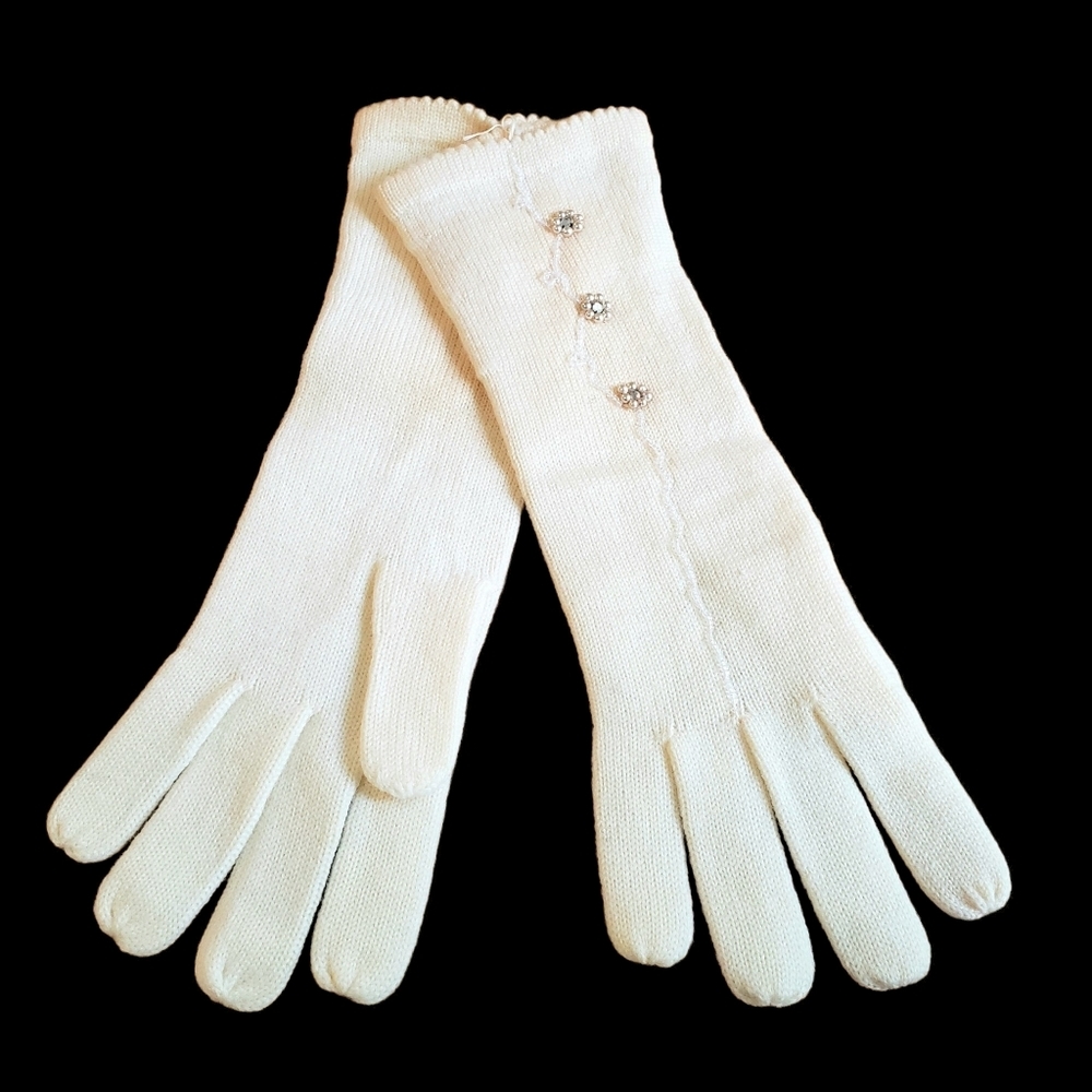 Vintage Shalimar Wool Beaded Gloves Ivory Japan Womens M New See Description